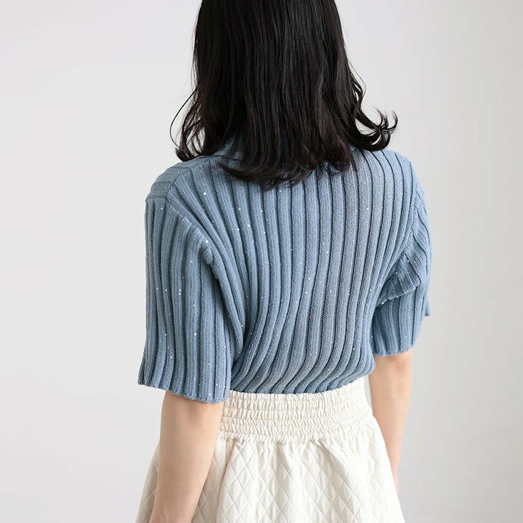 大きいサイズ レディース スパンコール衿付きニット