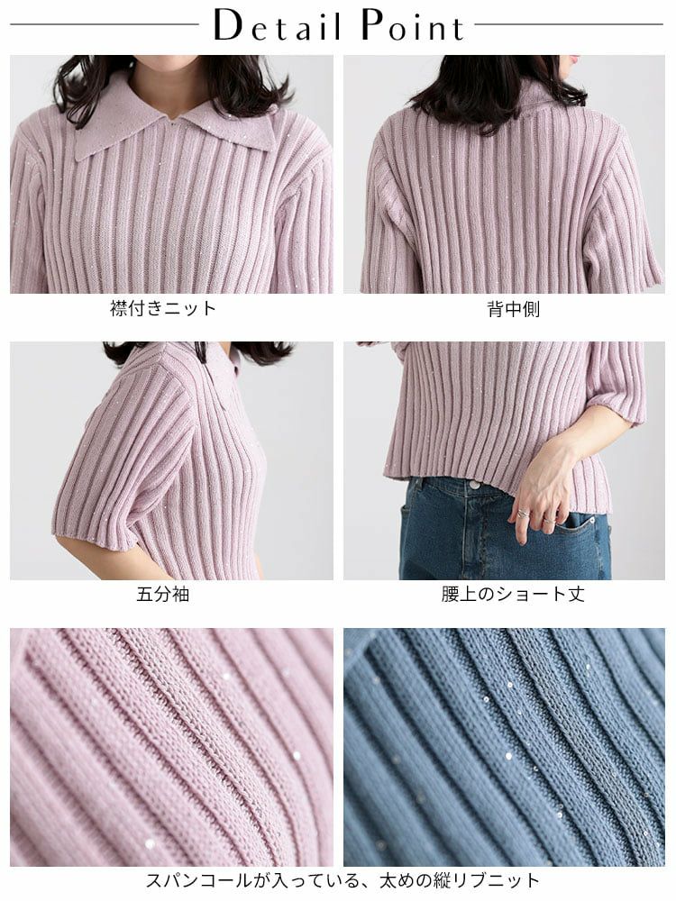 大きいサイズ レディース スパンコール衿付きニット
