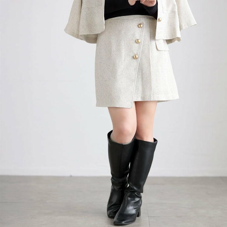 大きいサイズ レディース サマーツイードインナーパンツスカート オフホワイト