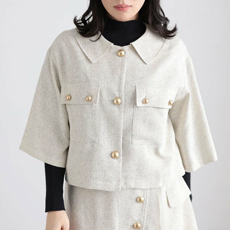 大きいサイズ レディース サマーツイードジャケット オフホワイト