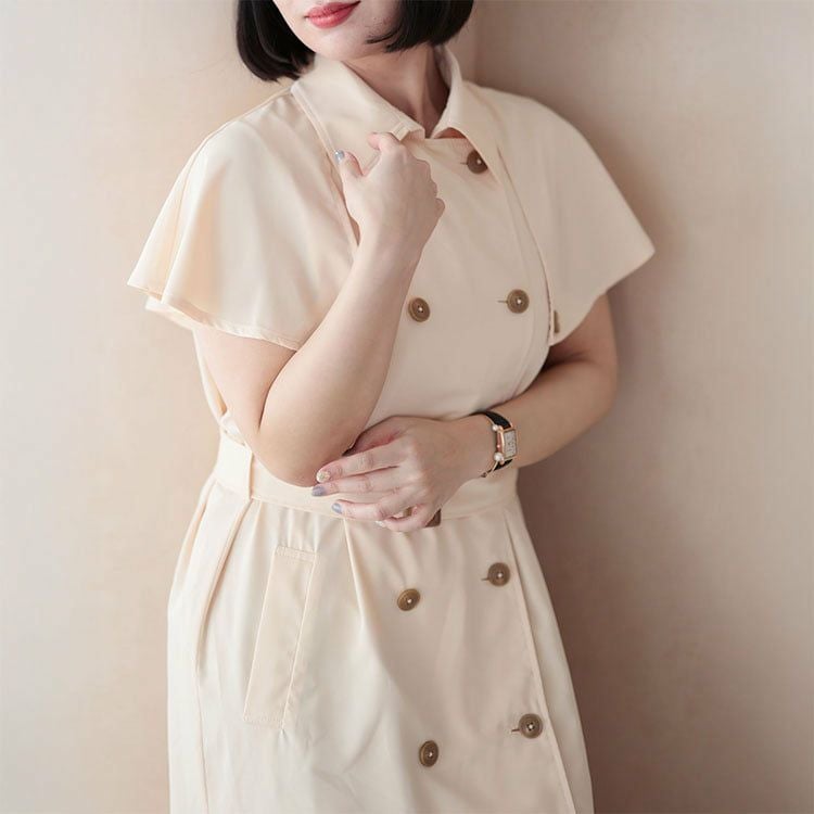 大きいサイズ レディース トレンチ風ケープスリーブワンピース