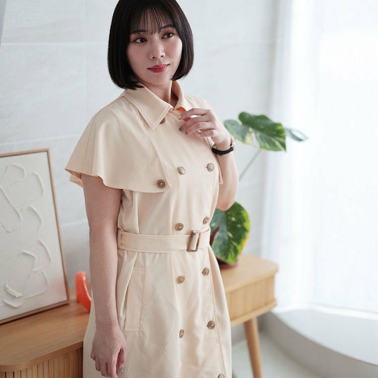 大きいサイズ レディース トレンチ風ケープスリーブワンピース