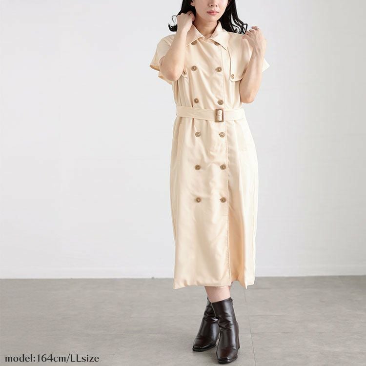 大きいサイズ レディース トレンチ風ケープスリーブワンピース