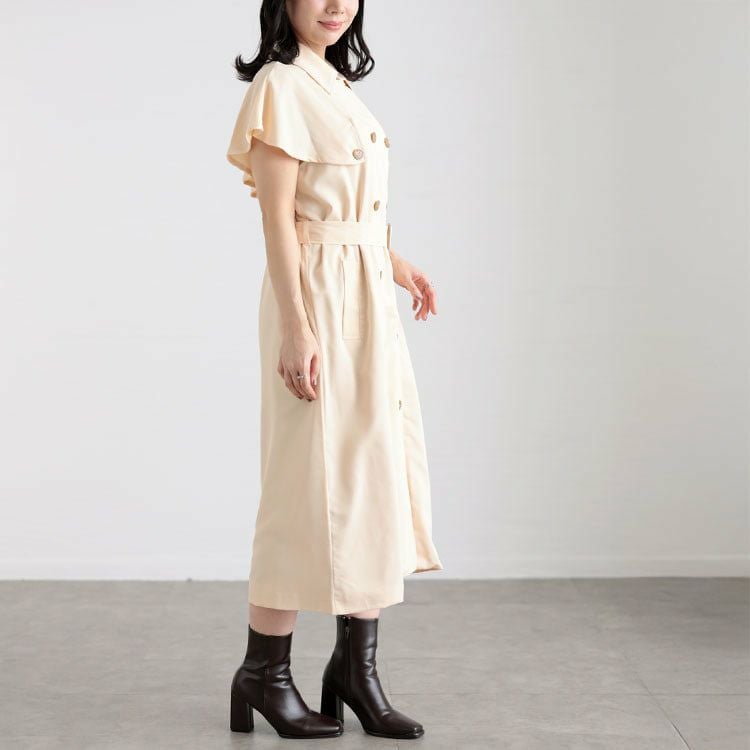 大きいサイズ レディース トレンチ風ケープスリーブワンピース