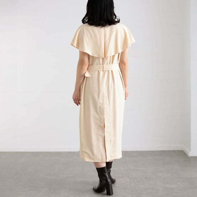 大きいサイズ レディース トレンチ風ケープスリーブワンピース