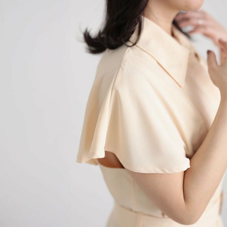 大きいサイズ レディース トレンチ風ケープスリーブワンピース