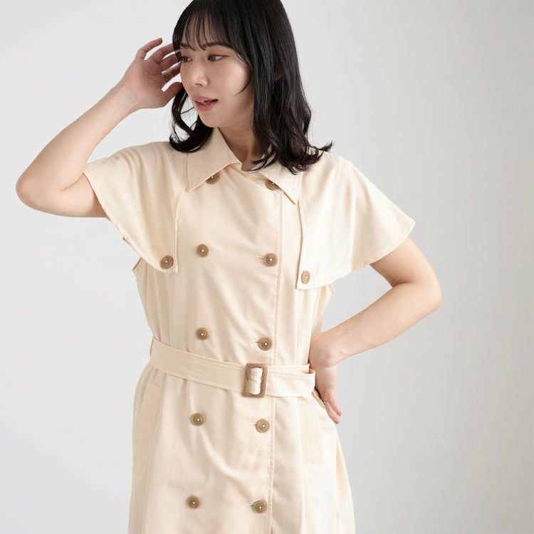大きいサイズ レディース トレンチ風ケープスリーブワンピース