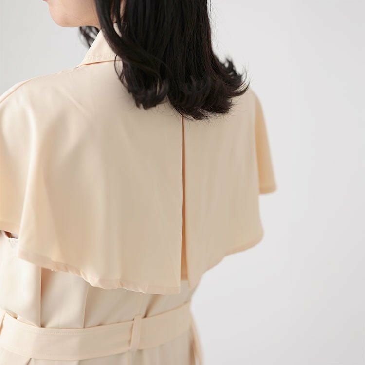 大きいサイズ レディース トレンチ風ケープスリーブワンピース