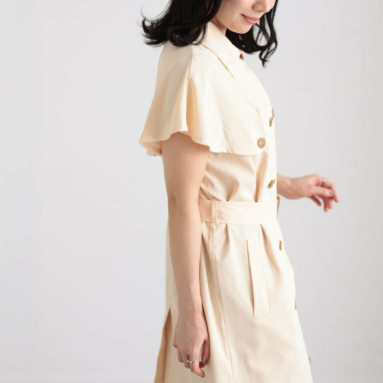 大きいサイズ レディース トレンチ風ケープスリーブワンピース