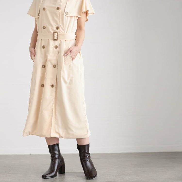 大きいサイズ レディース トレンチ風ケープスリーブワンピース