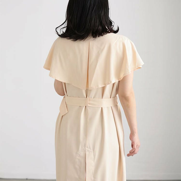 大きいサイズ レディース トレンチ風ケープスリーブワンピース