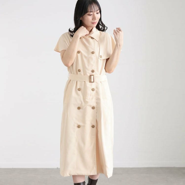 大きいサイズ レディース トレンチ風ケープスリーブワンピース
