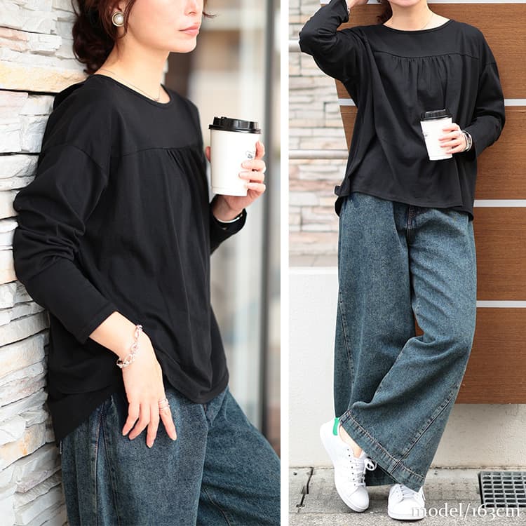 大きいサイズ レディース 後ろレイヤードコットンプルオーバー