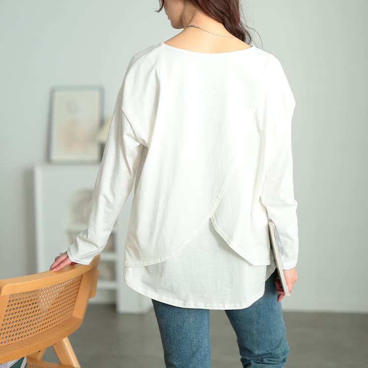 大きいサイズ レディース 後ろレイヤードコットンプルオーバー