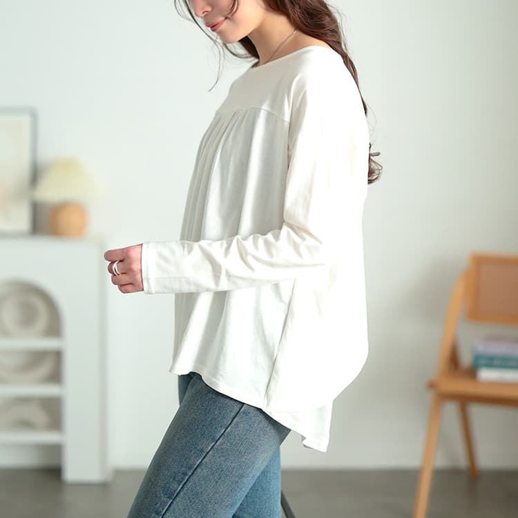 大きいサイズ レディース 後ろレイヤードコットンプルオーバー