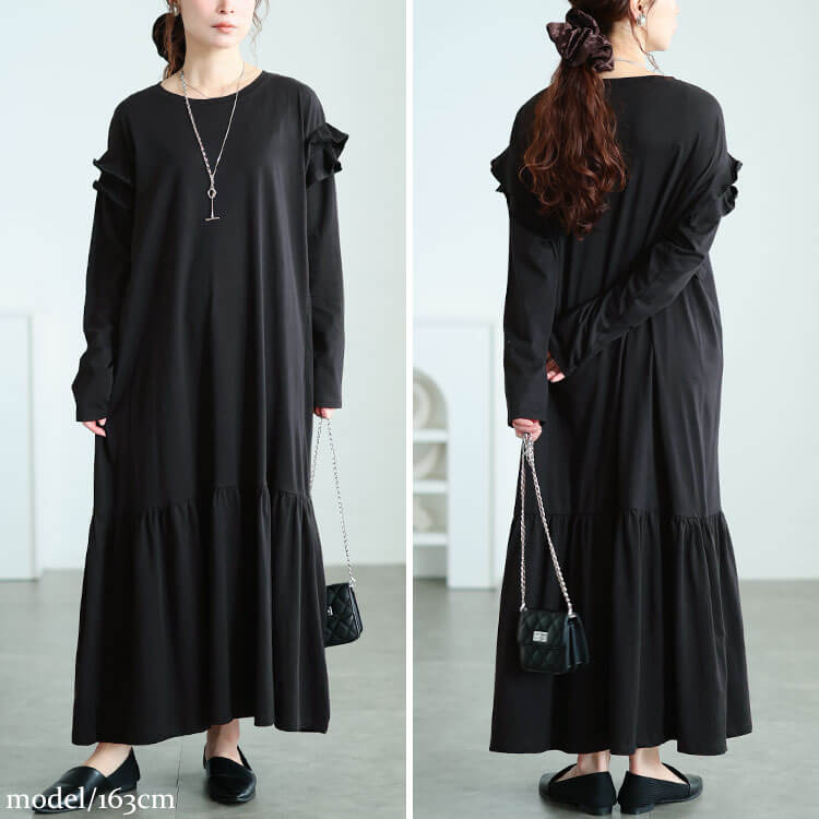 大きいサイズ レディース フリルショルダーコットンティアードワンピース