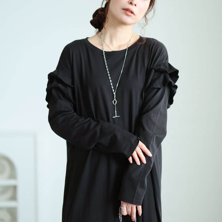 大きいサイズ レディース フリルショルダーコットンティアードワンピース