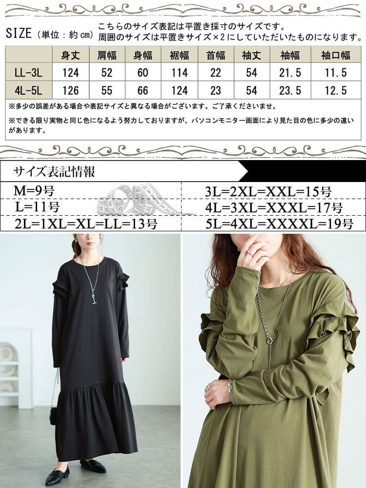 大きいサイズ レディース フリルショルダーコットンティアードワンピース