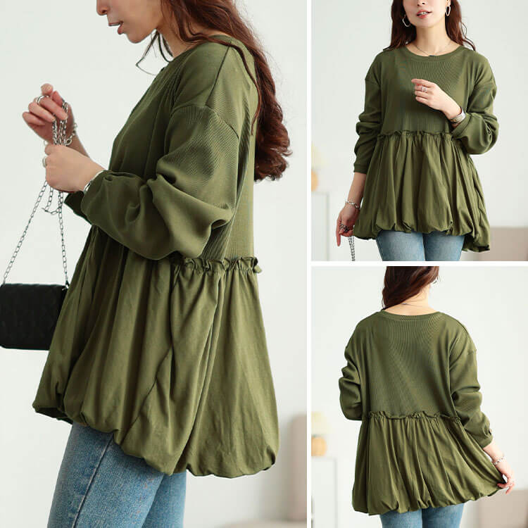 大きいサイズ レディース バルーンペプラムコットンプルオーバー