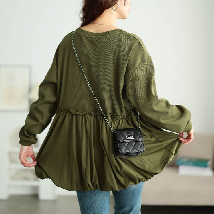 大きいサイズ レディース バルーンペプラムコットンプルオーバー