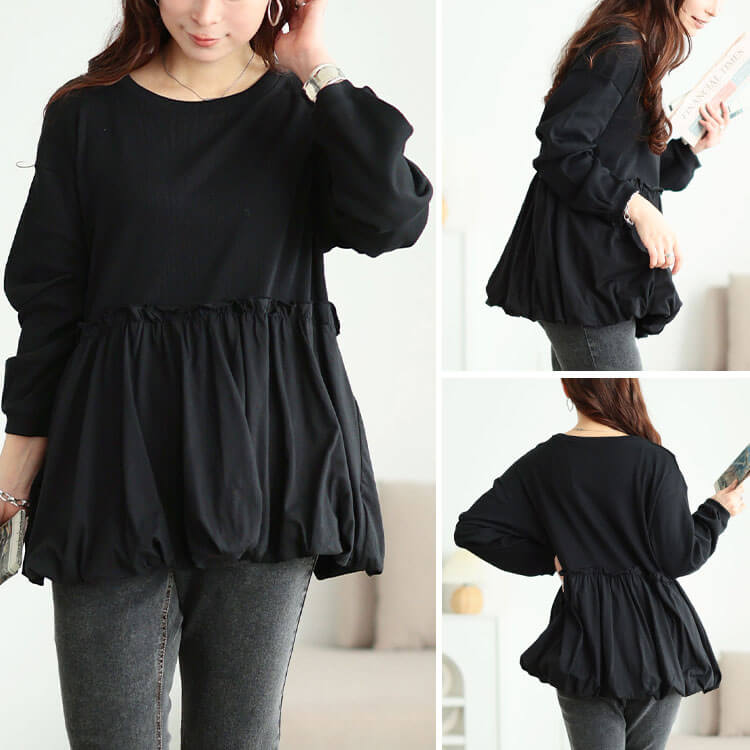 大きいサイズ レディース バルーンペプラムコットンプルオーバー