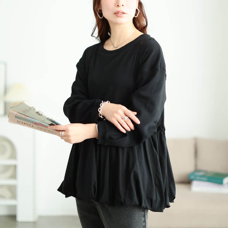 大きいサイズ レディース バルーンペプラムコットンプルオーバー