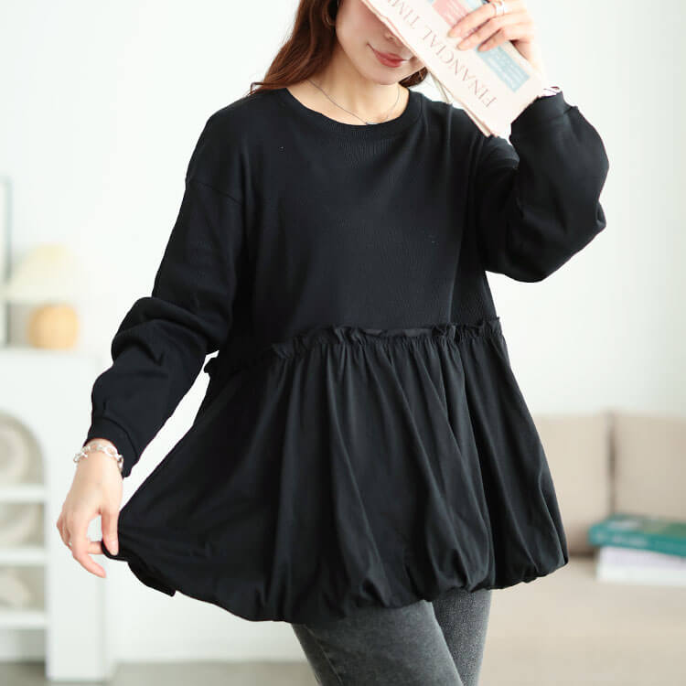 大きいサイズ レディース バルーンペプラムコットンプルオーバー