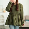 大きいサイズ レディース バルーンペプラムコットンプルオーバー カーキ