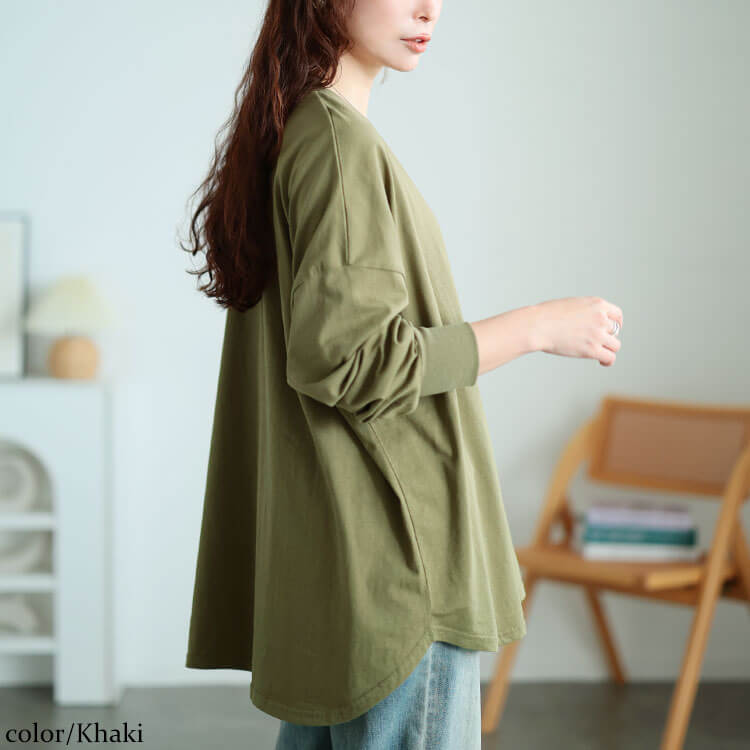 大きいサイズ レディース ラウンドヘムコットンプルオーバー