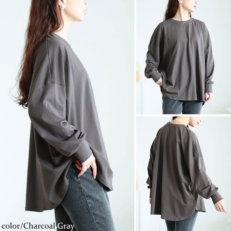 大きいサイズ レディース ラウンドヘムコットンプルオーバー