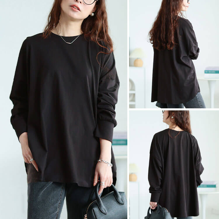 大きいサイズ レディース ラウンドヘムコットンプルオーバー