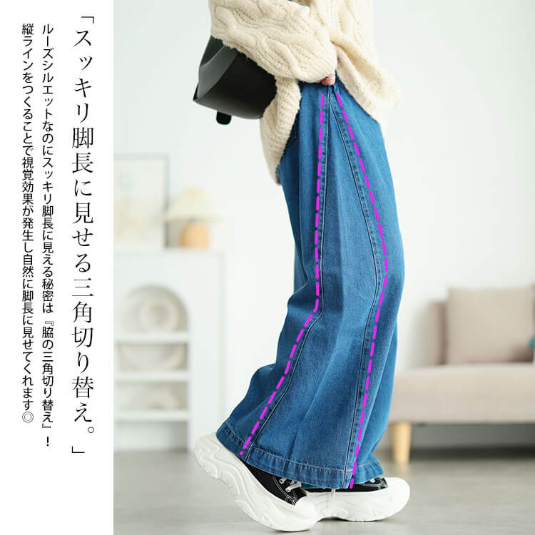 大きいサイズ レディース コットンデニムルーズワイドパンツ