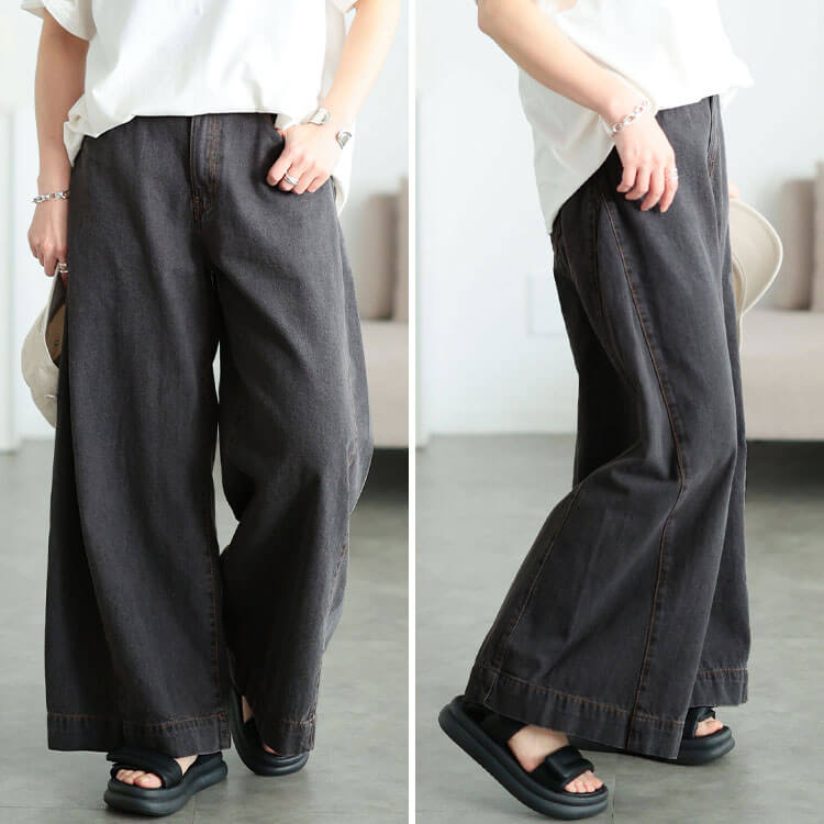 大きいサイズ レディース コットンデニムルーズワイドパンツ