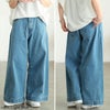 大きいサイズ レディース コットンデニムルーズワイドパンツ ライトブルー