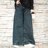 大きいサイズ レディース コットンデニムルーズワイドパンツ ヴィンテージブルー