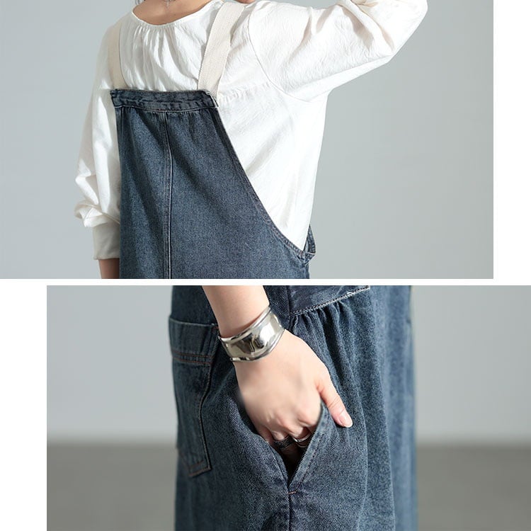 大きいサイズ レディース 配色肩紐コットンデニムサロペットスカート