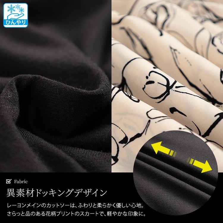 大きいサイズ レディース 冷感花柄ドッキングティアードワンピース