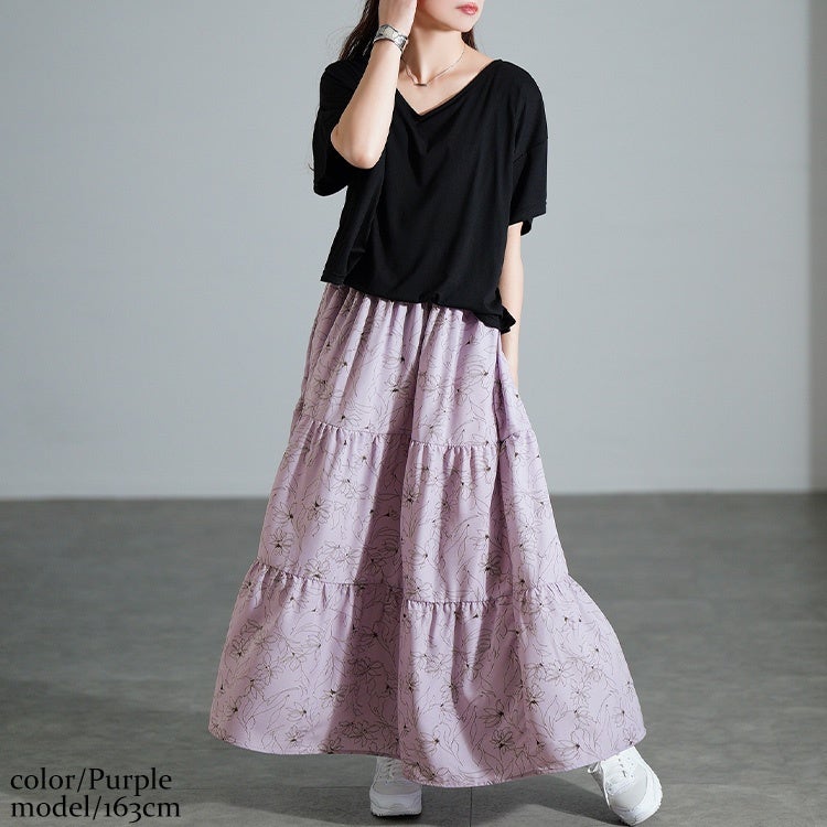 大きいサイズ レディース 冷感花柄ドッキングティアードワンピース