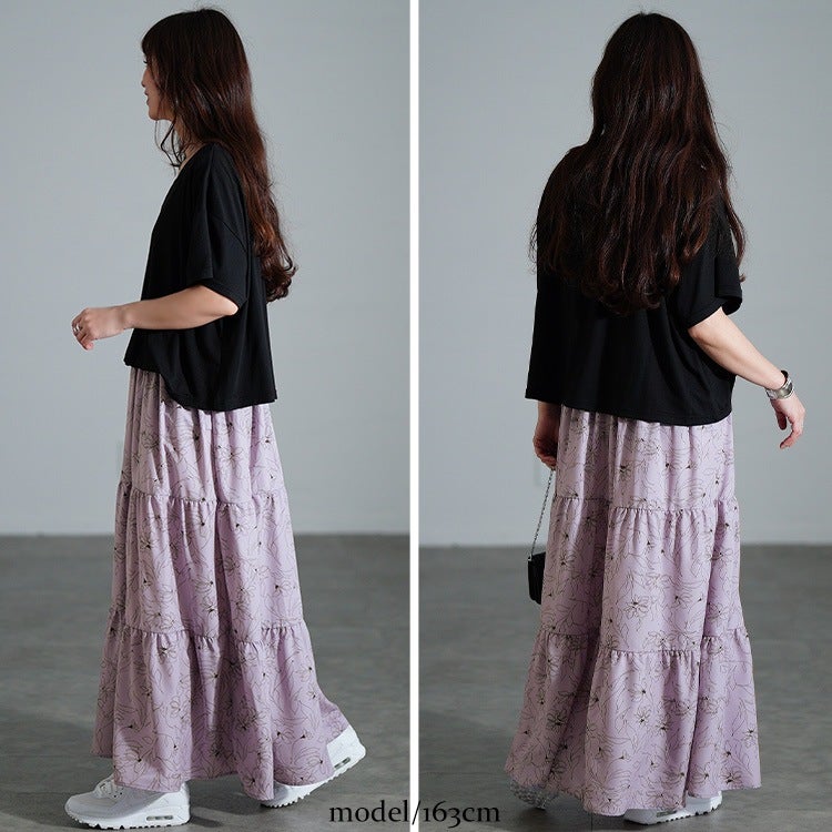 大きいサイズ レディース 冷感花柄ドッキングティアードワンピース