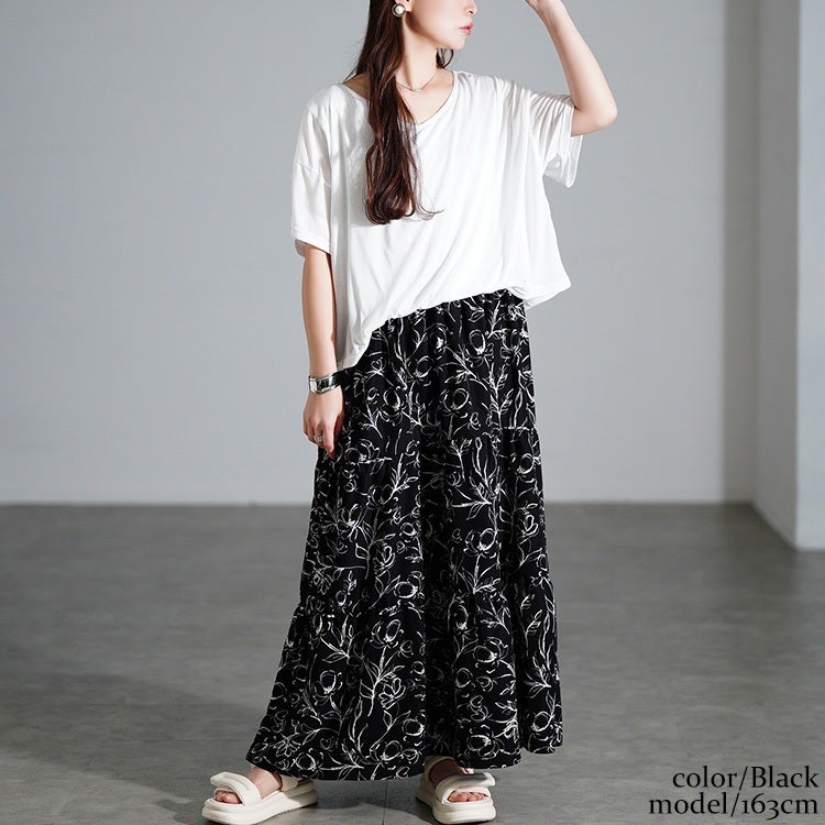 大きいサイズ レディース 冷感花柄ドッキングティアードワンピース