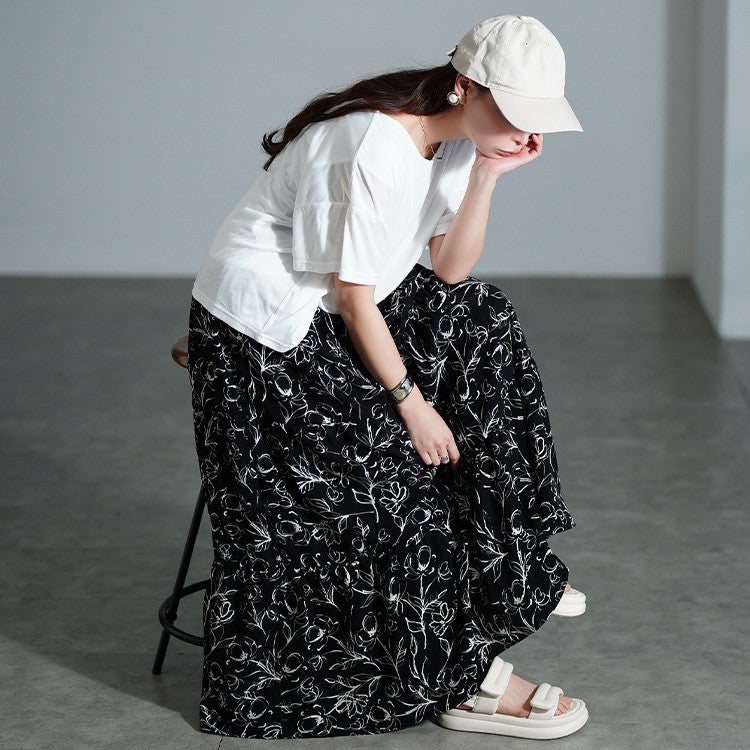 大きいサイズ レディース 冷感花柄ドッキングティアードワンピース