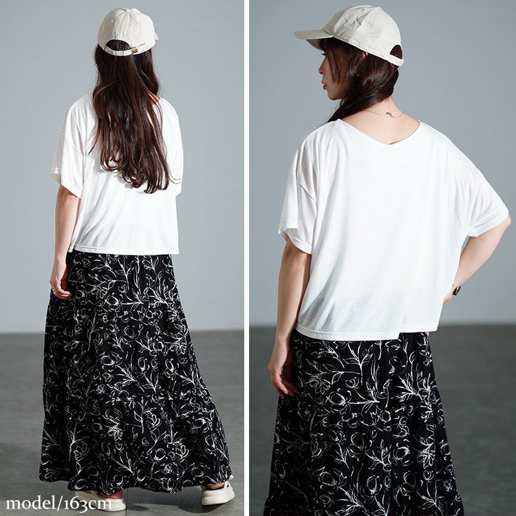 大きいサイズ レディース 冷感花柄ドッキングティアードワンピース