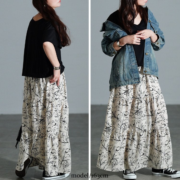 大きいサイズ レディース 冷感花柄ドッキングティアードワンピース