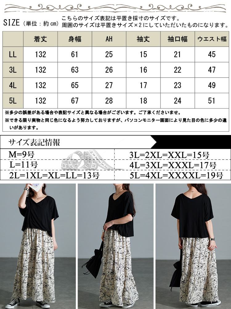 大きいサイズ レディース 冷感花柄ドッキングティアードワンピース