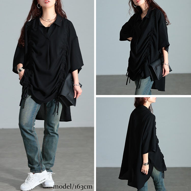 大きいサイズ レディース 冷感シャーリングオーバーシャツチュニック