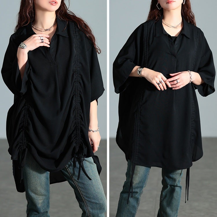 大きいサイズ レディース 冷感シャーリングオーバーシャツチュニック