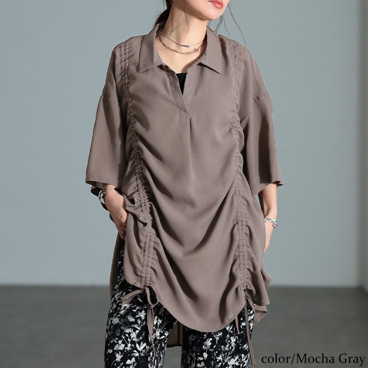 大きいサイズ レディース 冷感シャーリングオーバーシャツチュニック