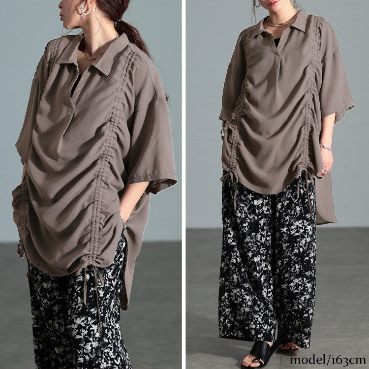 大きいサイズ レディース 冷感シャーリングオーバーシャツチュニック