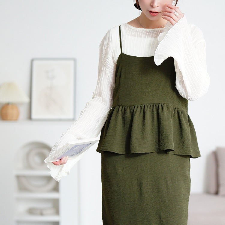 大きいサイズ レディース 冷感ペプラムビスチェワンピース