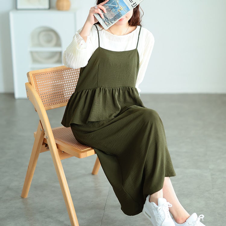 大きいサイズ レディース 冷感ペプラムビスチェワンピース